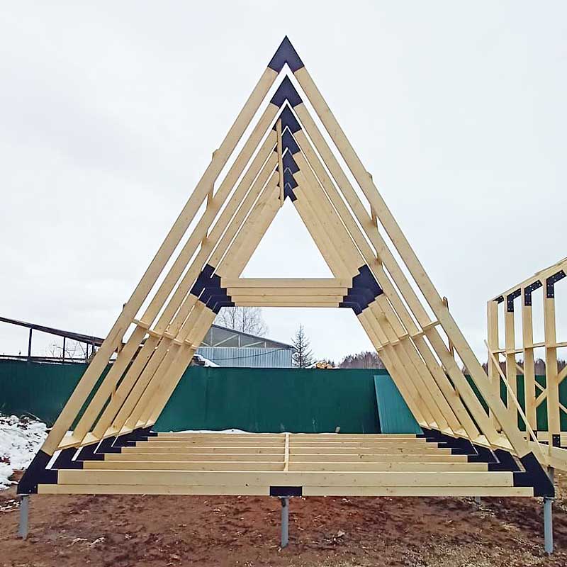 Строительство каркаса дома А-Фрейм двухэтажного